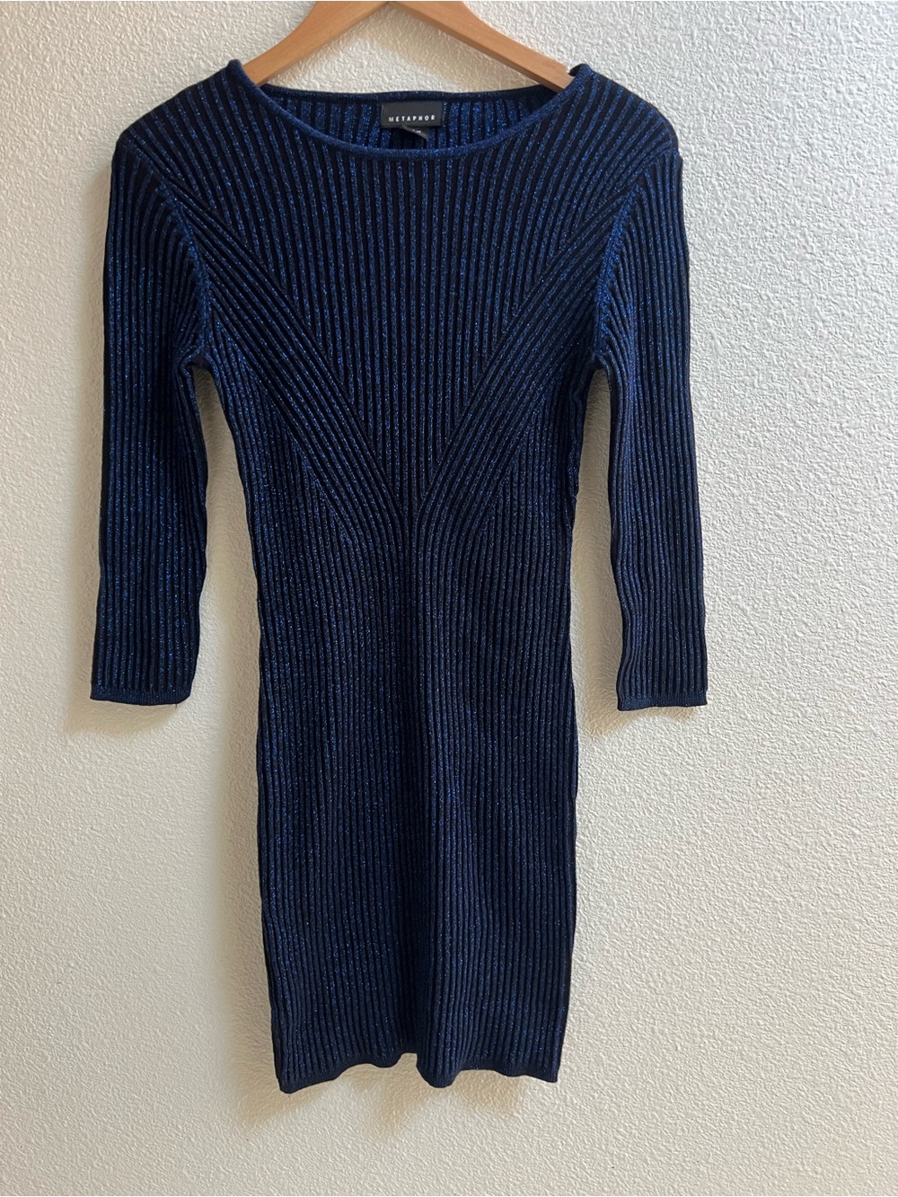 Metaphor Navy Ribbed Long-Sleeve Bodycon Dress